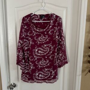 New Directions Women’s Sheer Embroidered Lined Blouse XL. MH-206